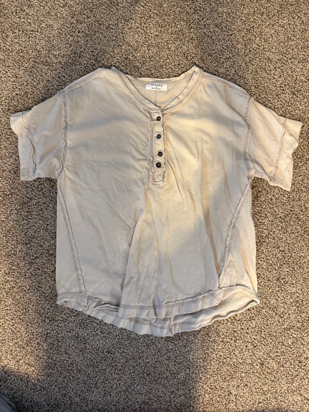 Zenana Outfitters Light Beige Henley Short Sleeve Tee